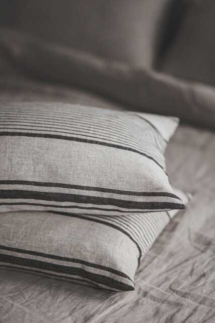French Style Linen Pillowcase - Black Stripes Cushion Cover, Farmhouse Throw Pillow Decorative Euro Sham, Rustic Home Decor - image 1