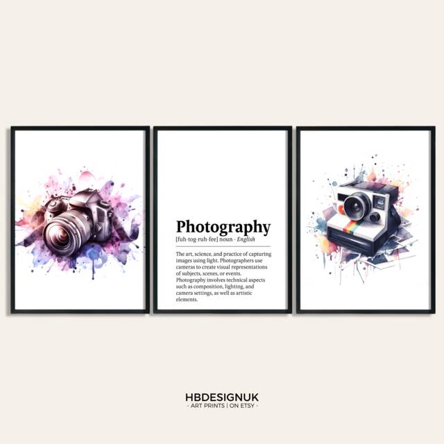 Photography Poster Set - Of 3 Prints - Watercolor Painting Watercolour Picture Photographer Wall Art Photo Gifts Gift For Office - image 1