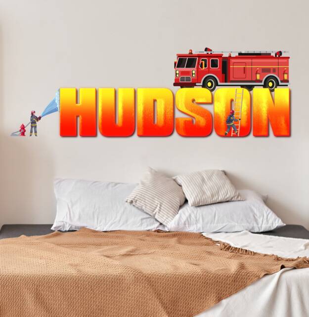 Firefighter Name Wall Sticker Removable Decal Personalized Custom Firetruck Decor Art Boys Room Vinyl Mural - image 1