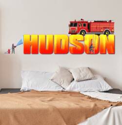 Firefighter Name Wall Sticker Removable Decal Personalized Custom Firetruck Decor Art Boys Room Vinyl Mural - thumbnail 1