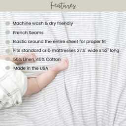 Linen Cotton Blend Crib Sheet Beige & White Stripe, Fits Standard - thumbnail 3