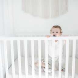 Linen Cotton Blend Crib Sheet Beige & White Stripe, Fits Standard - thumbnail 2
