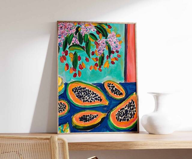 Papaya Poster, Tropical Decor, Fruit Food Kitchen & Drink Art, Wall Lovers Gift - image 1
