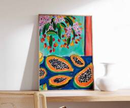 Papaya Poster, Tropical Decor, Fruit Food Kitchen & Drink Art, Wall Lovers Gift - thumbnail 1