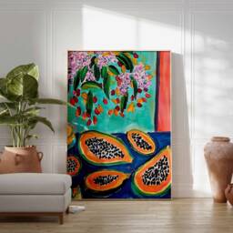 Papaya Poster, Tropical Decor, Fruit Food Kitchen & Drink Art, Wall Lovers Gift - thumbnail 2