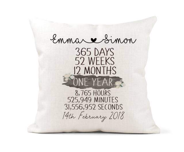 Personalised 1st Anniversary Cream Canvas Cushion, Scatter Home Decor, Wedding, 1 Year, Mum Dad Friends Days Months, Hours, Mins - image 1