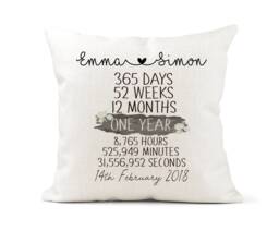 Personalised 1st Anniversary Cream Canvas Cushion, Scatter Home Decor, Wedding, 1 Year, Mum Dad Friends Days Months, Hours, Mins - thumbnail 1