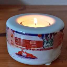 Kissing Foxes Under A Christmas Moon Tealight Candle Holder - Ceramic Hand Printed - thumbnail 4