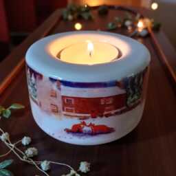 Kissing Foxes Under A Christmas Moon Tealight Candle Holder - Ceramic Hand Printed - thumbnail 3
