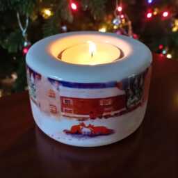 Kissing Foxes Under A Christmas Moon Tealight Candle Holder - Ceramic Hand Printed