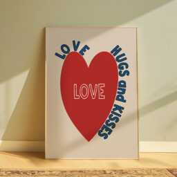 Love Hugs Kisses Art Print, Valentine Heart Poster - thumbnail 1