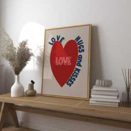 Love Hugs Kisses Art Print, Valentine Heart Poster - thumbnail 3