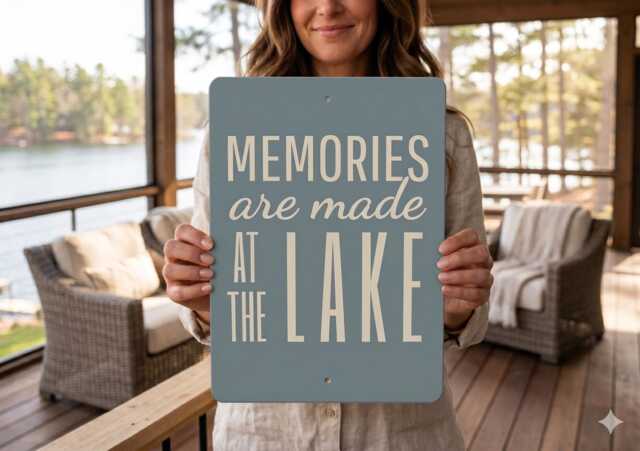 Memories Are Made At The Lake Metal Sign, Quote Wall Art, Family Decor, Cabin Memory Waterfront Gift Idea - image 1