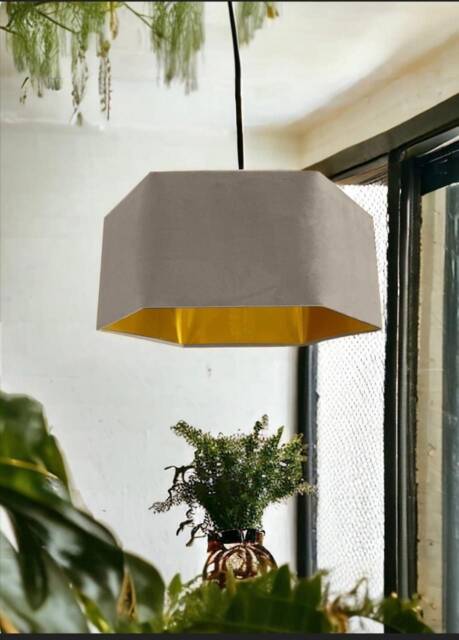 New Luxury Premium Quality Mink Hexagon Velvet Lamp Shade Pendant Light Neutral With Metallic Lining - image 1