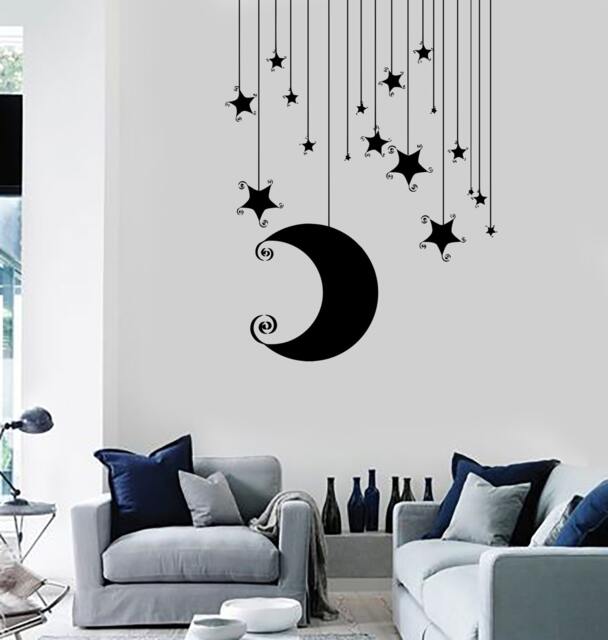 Wall Vinyl Decal Romantic Bedroom Stars Moon Cool Kids Decor Mural Art 1481Dz - image 1