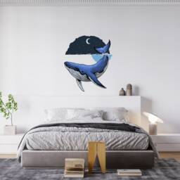 Whale With Moon & Stars Wall Sticker - Nature Art Ocean Mural Sea Nursery Decor Life Thevinylcreations - thumbnail 3
