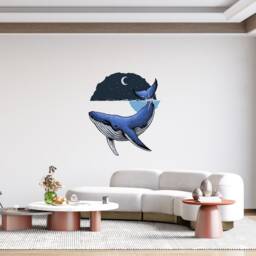 Whale With Moon & Stars Wall Sticker - Nature Art Ocean Mural Sea Nursery Decor Life Thevinylcreations - thumbnail 2