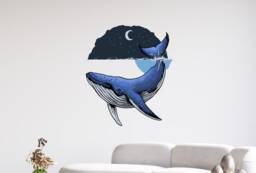 Whale With Moon & Stars Wall Sticker - Nature Art Ocean Mural Sea Nursery Decor Life Thevinylcreations - thumbnail 1