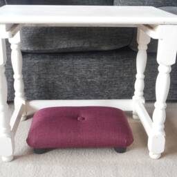Plum Linen Look Footrest Handmade Upholstered Foot Stool With Button, L - thumbnail 3