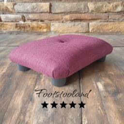 Plum Linen Look Footrest Handmade Upholstered Foot Stool With Button, L