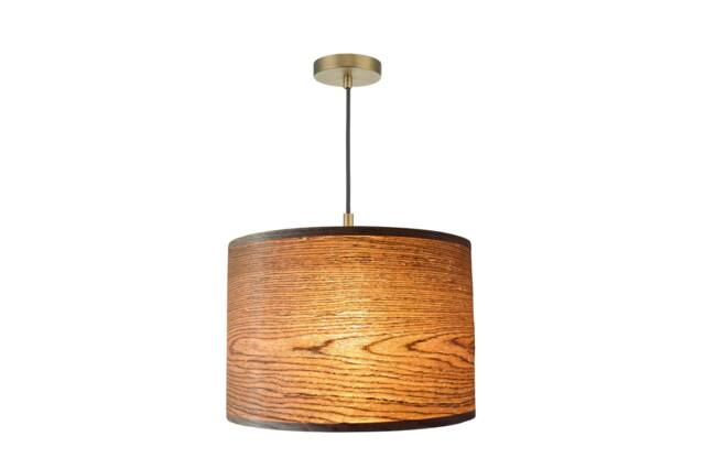 Large 30 cm Drum Walnut Pendant Lampshade, Wooden Ceiling Veneer Shade With Hanging Brown Cord Cable & Woodgrain Decor Cover Plate - image 1