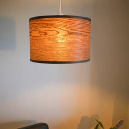 Large 30 cm Drum Walnut Pendant Lampshade, Wooden Ceiling Veneer Shade With Hanging Brown Cord Cable & Woodgrain Decor Cover Plate - thumbnail 3