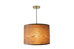 Large 30 cm Drum Walnut Pendant Lampshade, Wooden Ceiling Veneer Shade With Hanging Brown Cord Cable & Woodgrain Decor Cover Plate - thumbnail 1
