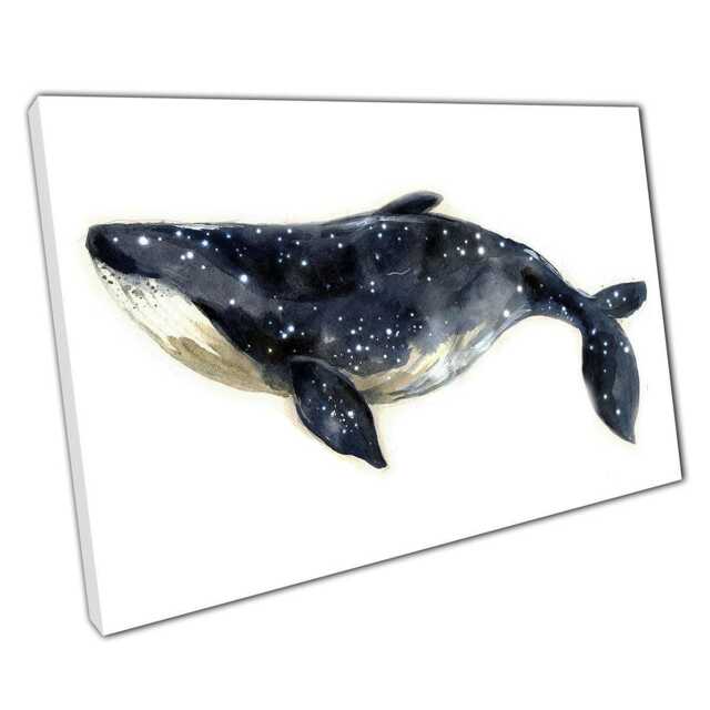 Cosmic Blue Whale Canvas Starry Night Watercolor Art For Home & Office Decor - Large Ocean Painting - image 1