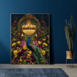 Peacock Chandelier Art Print - Maximalist Floral Wall - thumbnail 3