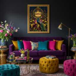 Peacock Chandelier Art Print - Maximalist Floral Wall - thumbnail 2