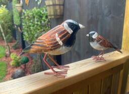Handcrafted Metal House Sparrow Garden Sculpture British Bird Ornament - thumbnail 1