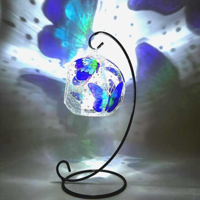 Blue Hand-Painted Glass Butterfly Candle Holder - image 1