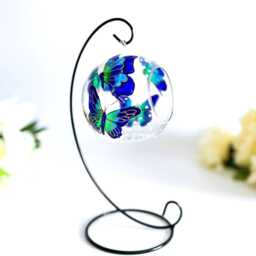 Blue Hand-Painted Glass Butterfly Candle Holder - thumbnail 2