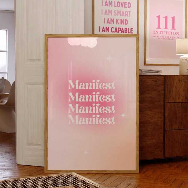 Manifest Wall Art, Pink Gradient Decor, Spiritual Poster, Daily Affirmations Print - image 1
