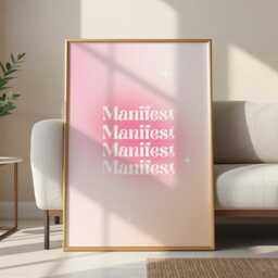 Manifest Wall Art, Pink Gradient Decor, Spiritual Poster, Daily Affirmations Print - thumbnail 2