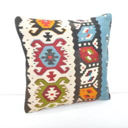 Handmade Kilim Pillow Cover 40x40 cm Anatolian Wool Cushion - thumbnail 2