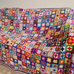 Crochet Afghan Blanket, Granny Square Bedspread Throw, Patchwork Knitted Sofa Blanket, Large Crochet Vintage Retro Blanket - thumbnail 2
