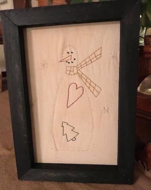 Bobby The Snowman Primitive Stitchery Framed Print - image 1