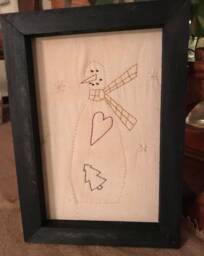 Bobby The Snowman Primitive Stitchery Framed Print - thumbnail 1