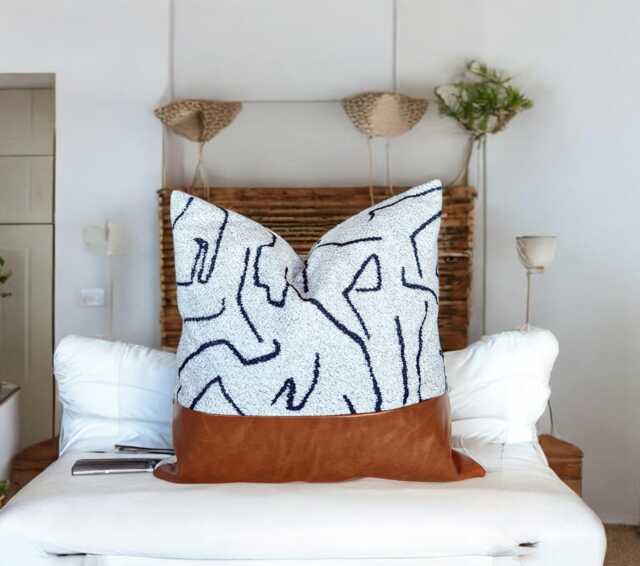 Cognac Vegan Leather Pillow Cover Abstract Velvet Color Block - image 1