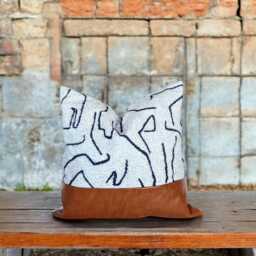 Cognac Vegan Leather Pillow Cover Abstract Velvet Color Block - thumbnail 2