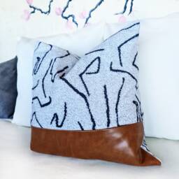 Cognac Vegan Leather Pillow Cover Abstract Velvet Color Block - thumbnail 3