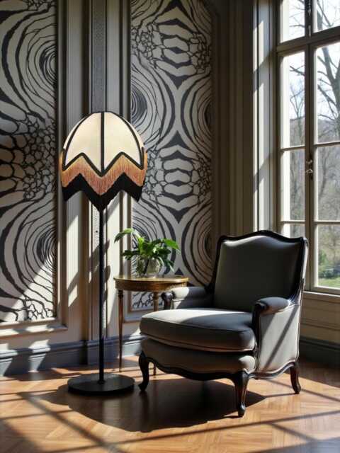 Art Deco Cream Lamp Shades With Black & Gold Fringe, Handmade in The UK - image 1