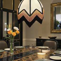 Art Deco Cream Lamp Shades With Black & Gold Fringe, Handmade in The UK - thumbnail 2