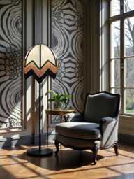 Art Deco Cream Lamp Shades With Black & Gold Fringe, Handmade in The UK - thumbnail 1