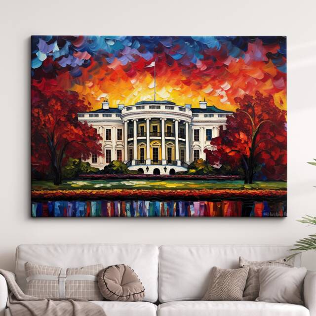 The White House Usa Washington Landmark Oil Painting Style Wall Art, Framed Calming Canvas Poster Print Home/Office Room Decor Gifts - image 1