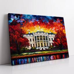 The White House Usa Washington Landmark Oil Painting Style Wall Art, Framed Calming Canvas Poster Print Home/Office Room Decor Gifts - thumbnail 2