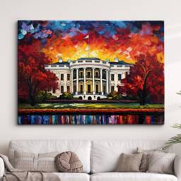The White House Usa Washington Landmark Oil Painting Style Wall Art, Framed Calming Canvas Poster Print Home/Office Room Decor Gifts - thumbnail 1