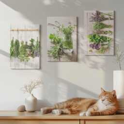 Set Of 3 Canvas Prints - Drying Herbs & Plants For The Kitchen, Green Wall Art Canvas, Flowers Hanging Piece - thumbnail 2