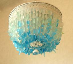 Sea Glass Chandelier Coastal Flush Mount Ceiling Light, Turquoise Ombre